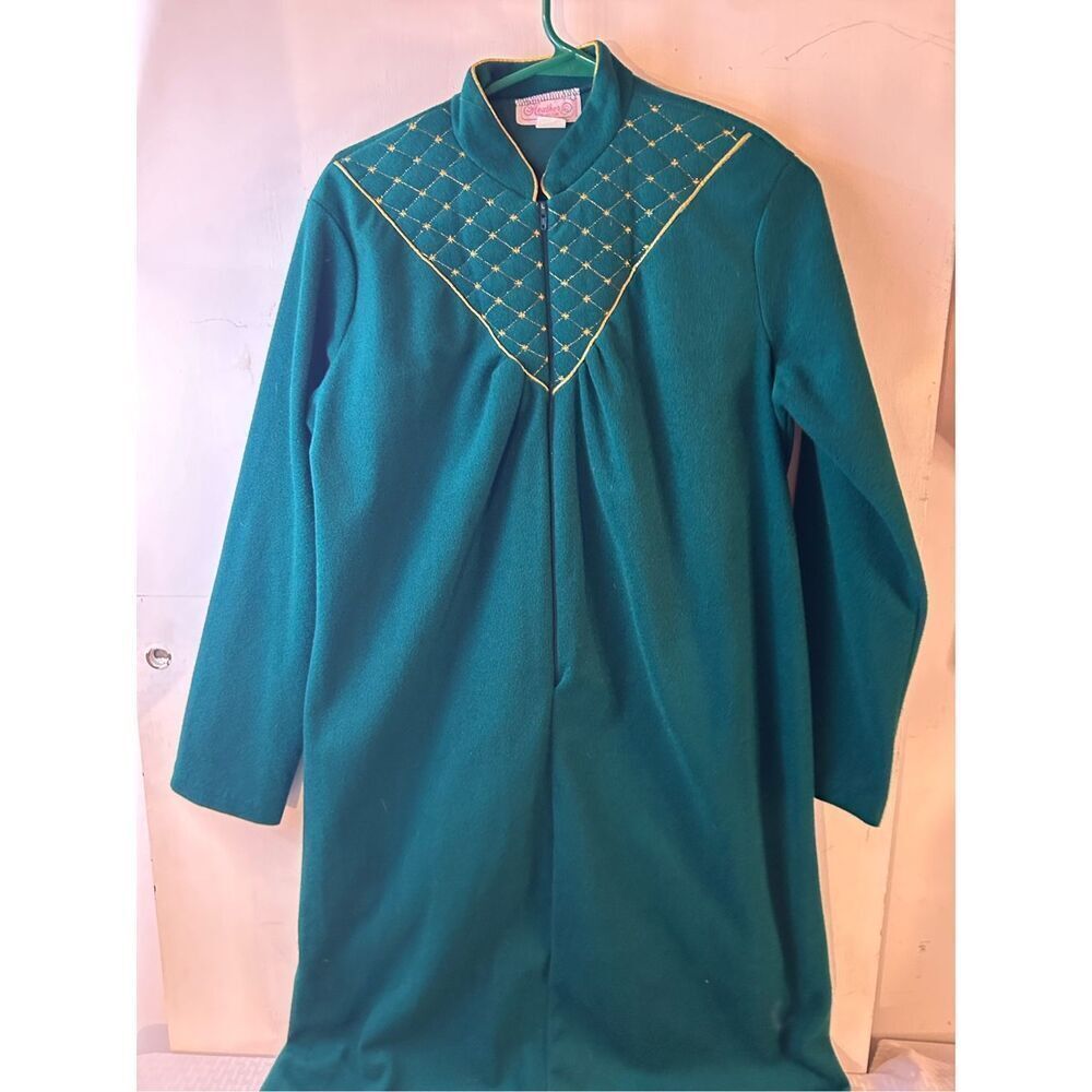 Heather‎ collections maxi robe green gold 1/4 zip small USA